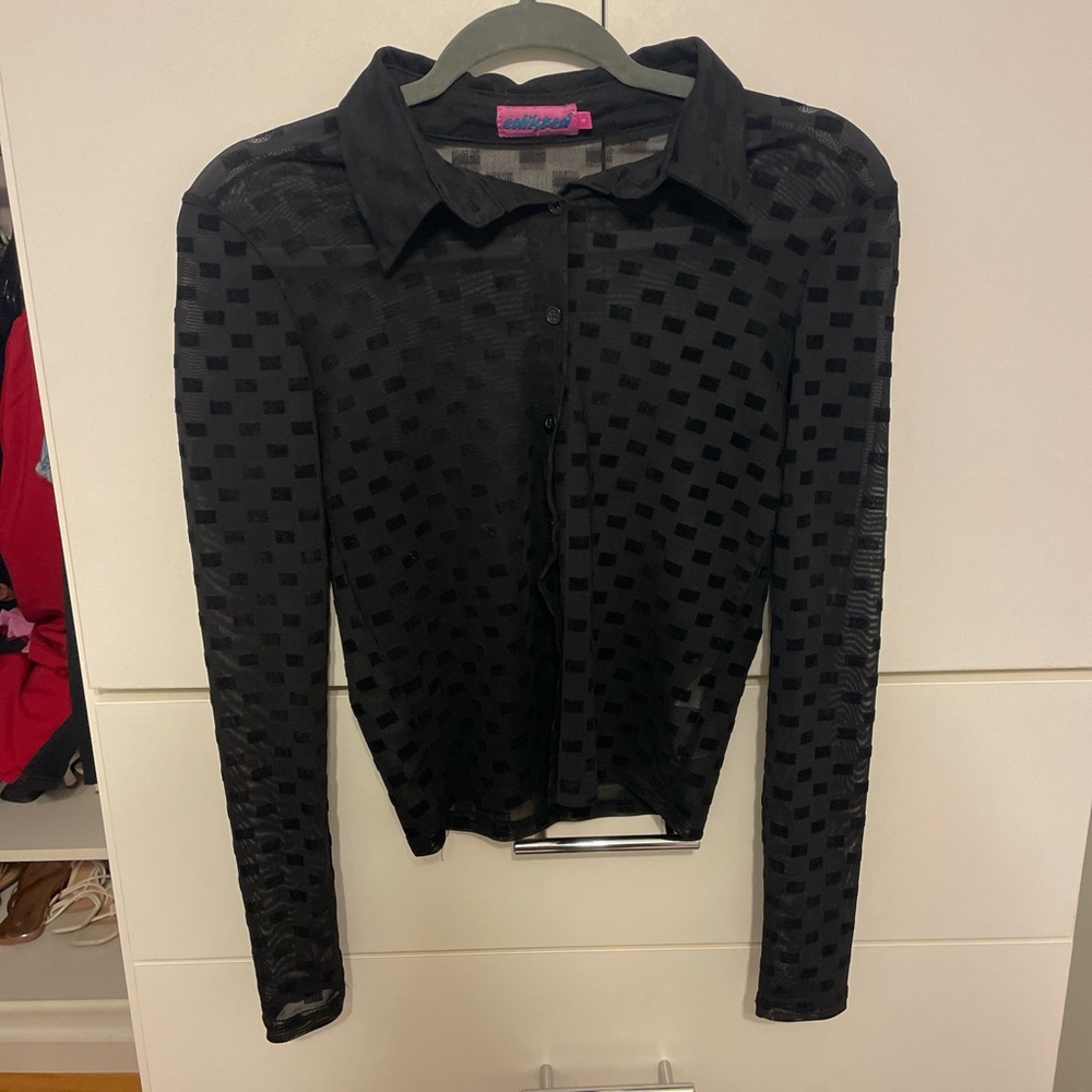 Edikted Black Sheer Checkered Blouse